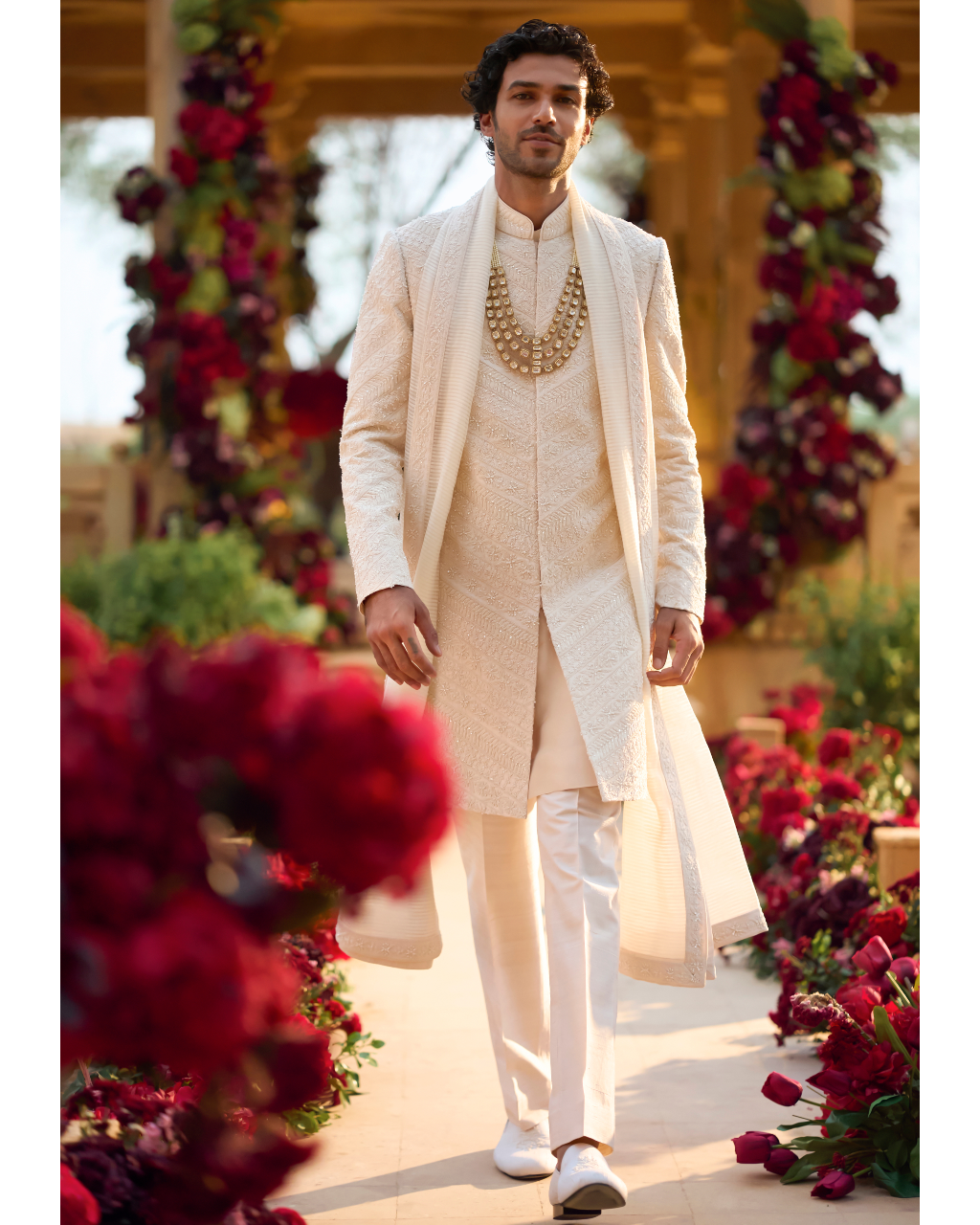 Cream Pearl Sherwani Set By KYNAH, Luxury Indian Fashion & Bridal Wear