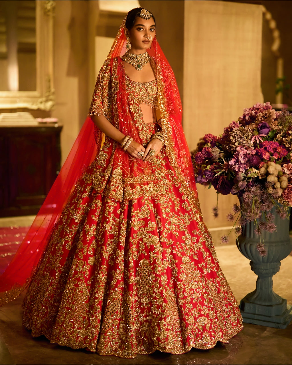Red Zardosi Cut Work Lehenga Set By KYNAH, Luxury Indian Fashion & Bridal Wear
