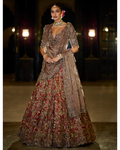 Antique Gold Maroon Lehenga Set By KYNAH, Luxury Indian Fashion & Bridal Wear