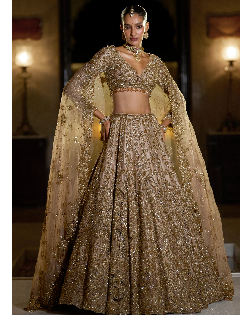 Nude Antique Gold Lehenga Set By KYNAH, Luxury Indian Fashion & Bridal Wear