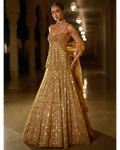 Antique Gold Multi-Coloured Stone Lehenga Set By KYNAH, Luxury Indian Fashion & Bridal Wear