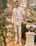 Powder Nude Bandhgala Set By KYNAH, Luxury Indian Fashion & Bridal Wear