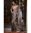 Stone Grey Tissue Organza Sari By KYNAH, Luxury Indian Fashion & Bridal Wear
