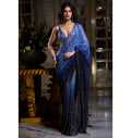 Blue Ombre Sequin Georgette Sari By KYNAH, Luxury Indian Fashion & Bridal Wear