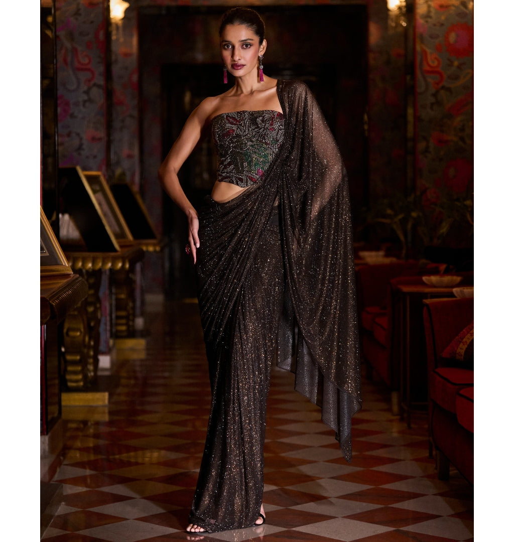 Mocha Corset Sari By KYNAH, Luxury Indian Fashion & Bridal Wear