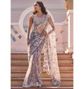 Stone Grey Multi-Coloured Floral Sari By KYNAH, Luxury Indian Fashion & Bridal Wear