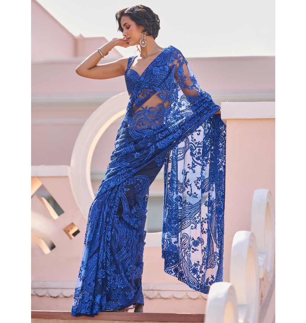 Blue Dori Sari By KYNAH, Luxury Indian Fashion & Bridal Wear