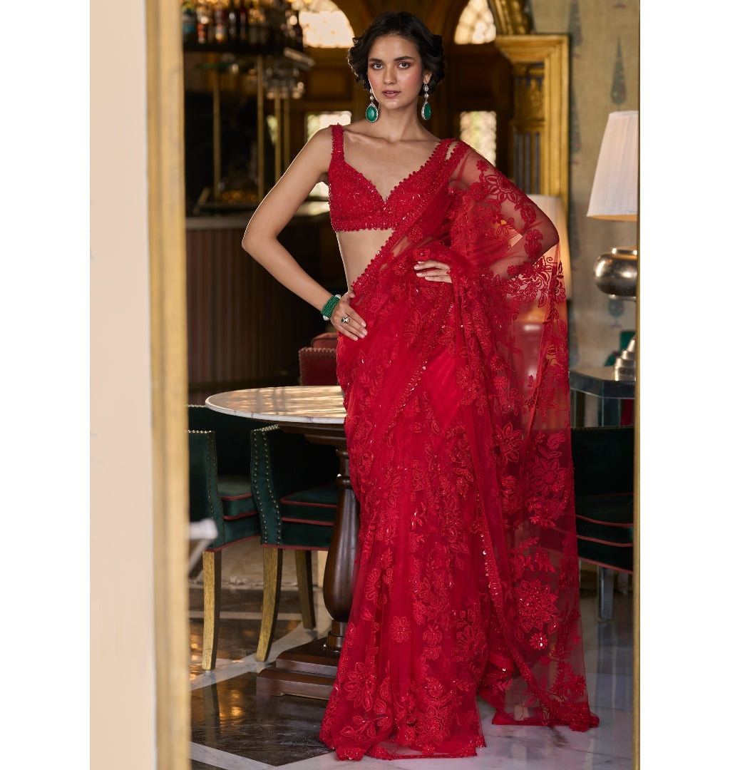 Red Dori Sari By KYNAH, Luxury Indian Fashion & Bridal Wear