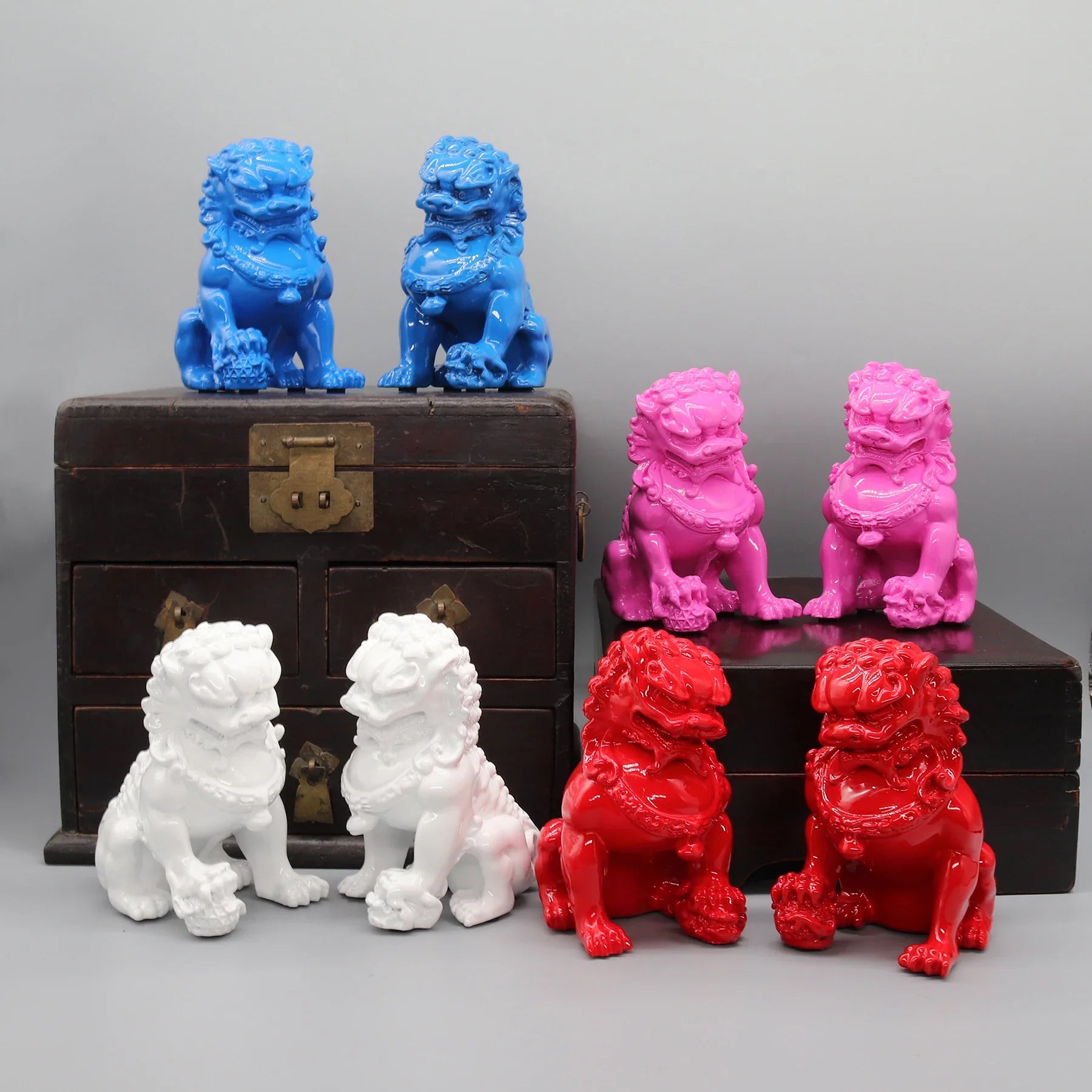 Pair of Resin Lion Statuettes