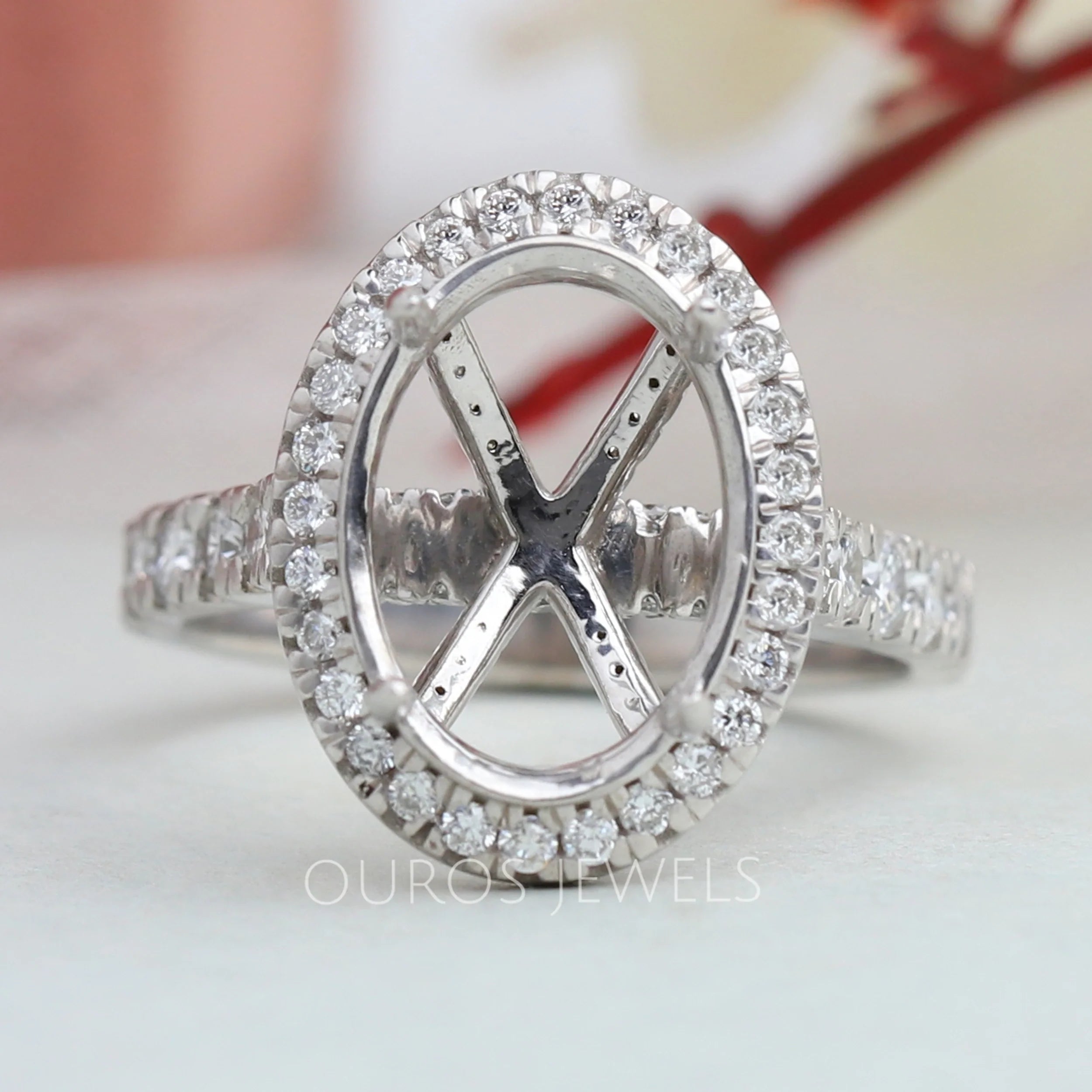 Semi Mount Halo Accent Diamond  Ring