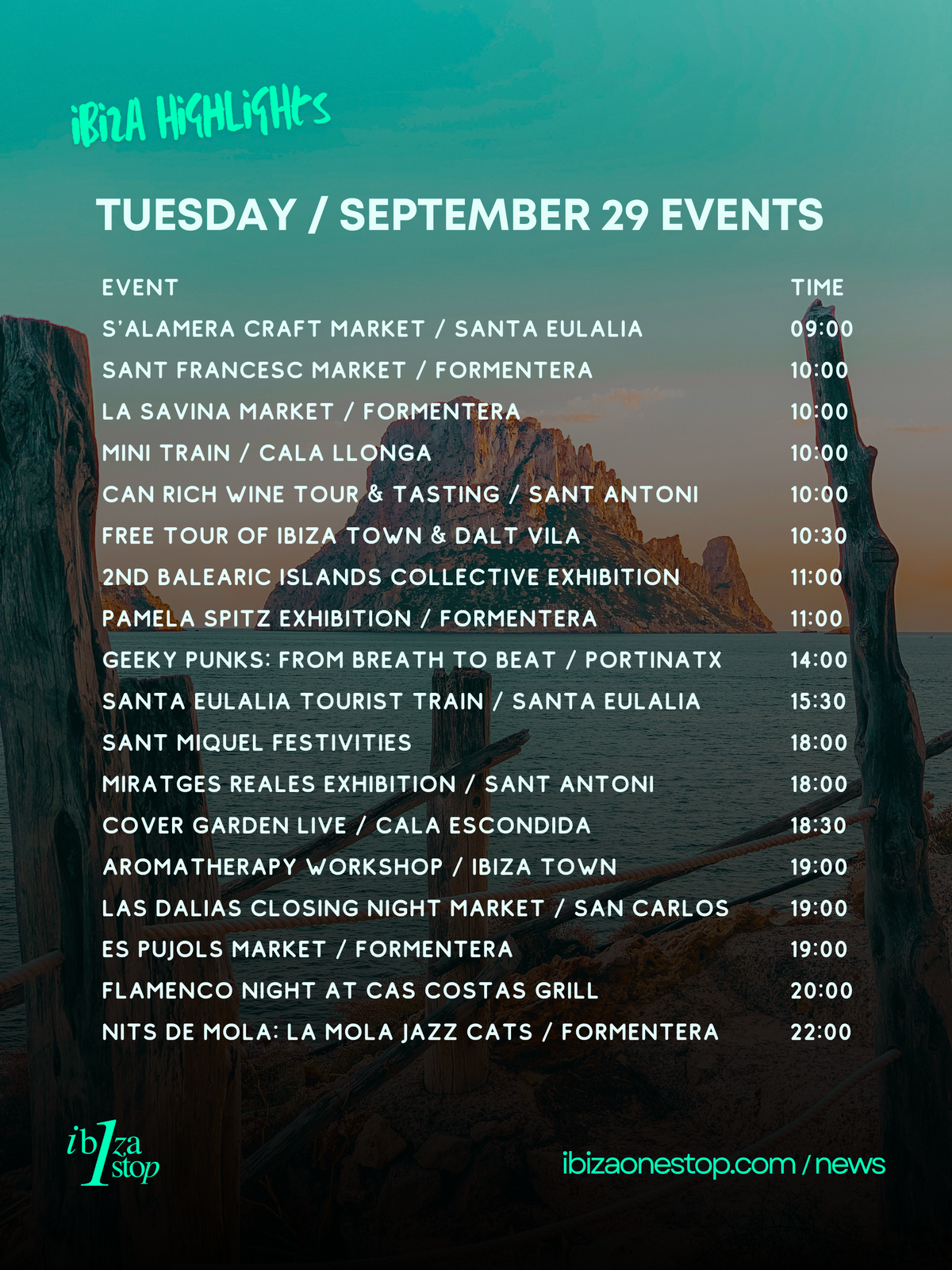 September 29, 2026 Ibiza & Formentera Events: Sant Miquel’s Big Day, Markets, Art, Music & More