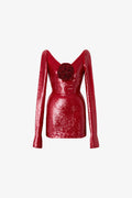 Enchantress Sequin Long Sleeve Floral Appliqué Mini Dress