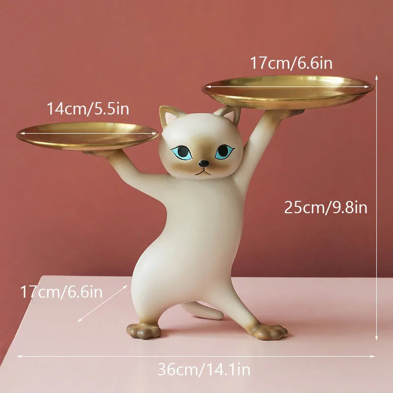 ArtZ® Sneaky Kitty Sculpture With Double Tray - Brownish Gray