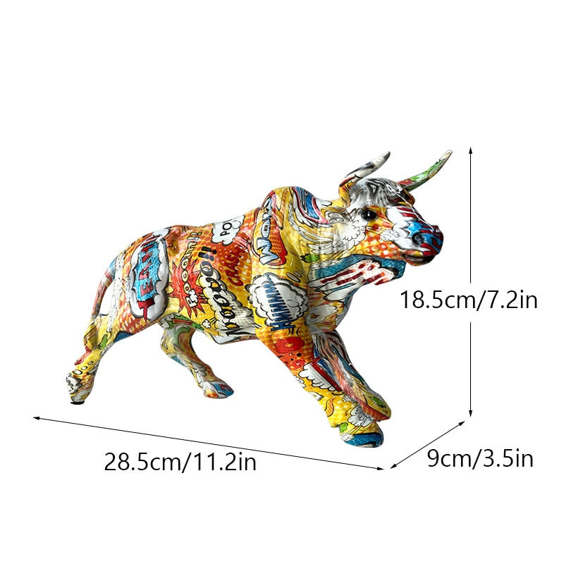 ArtZ® Graffiti Painted Bull Sculpture - Comic Book Painted