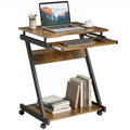 Movable Computer Desk with 4 Locking Wheels & Sliding Keyboard Tray, Rustic Brown