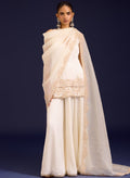 Ivory Embroidered Modal Satin Sharara Set By KYNAH, Luxury Indian Fashion & Bridal Wear