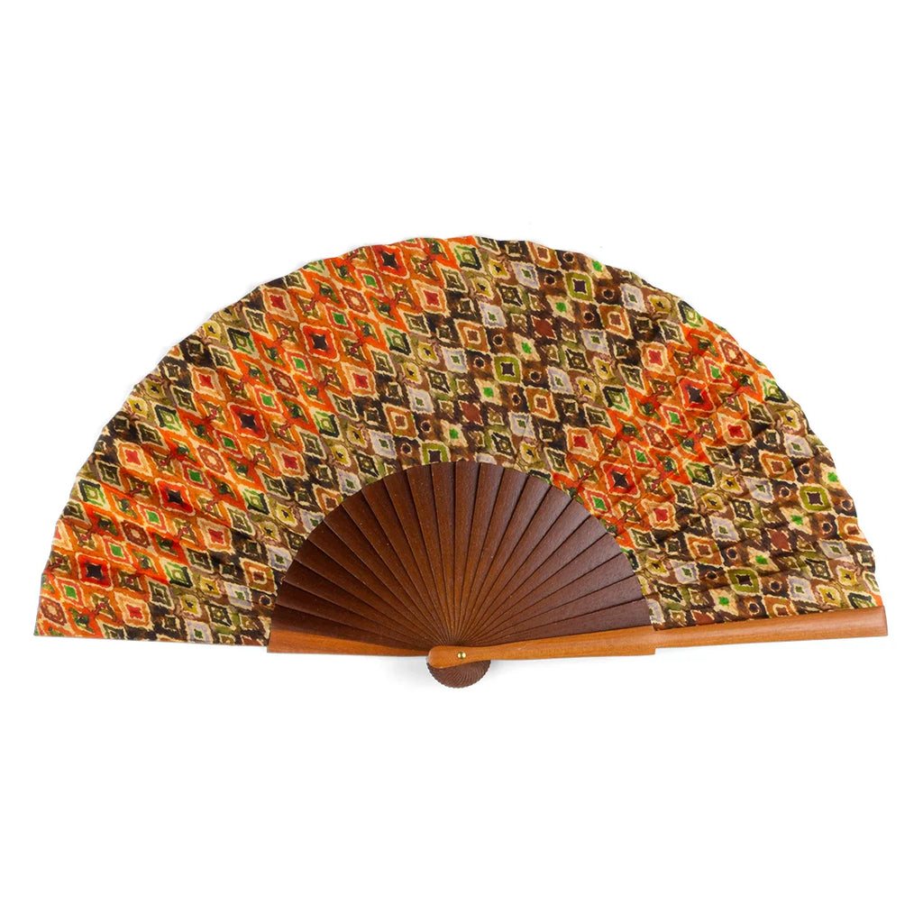 Silk Fan with Diamond Pattern – Handcrafted in Spain with Bocapi Wood