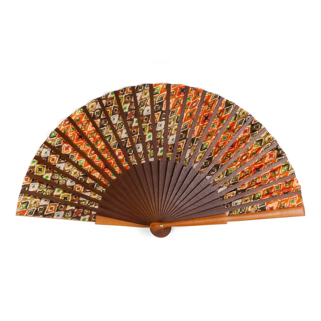 Silk Fan with Diamond Pattern – Handcrafted in Spain with Bocapi Wood