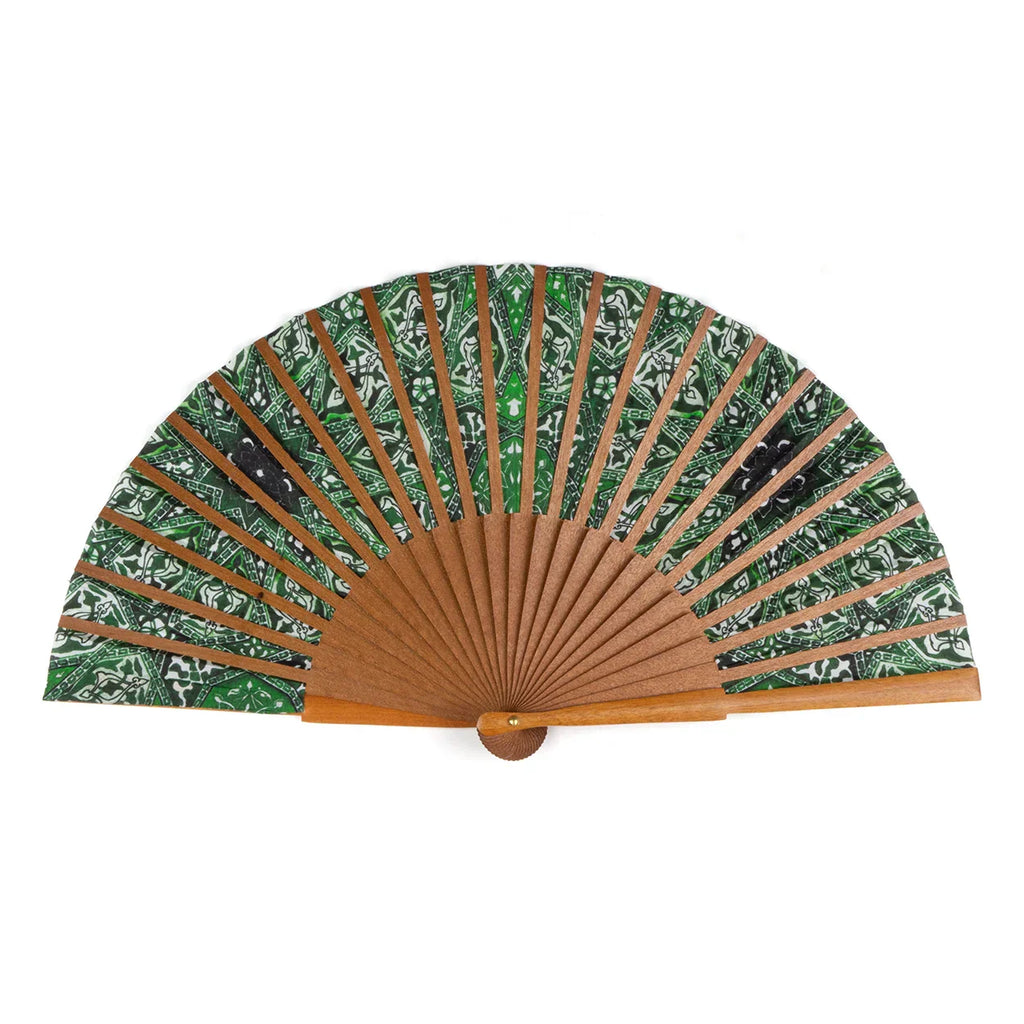 Green silk hand fan with wood Turkish