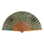 Green silk hand fan with wood Turkish