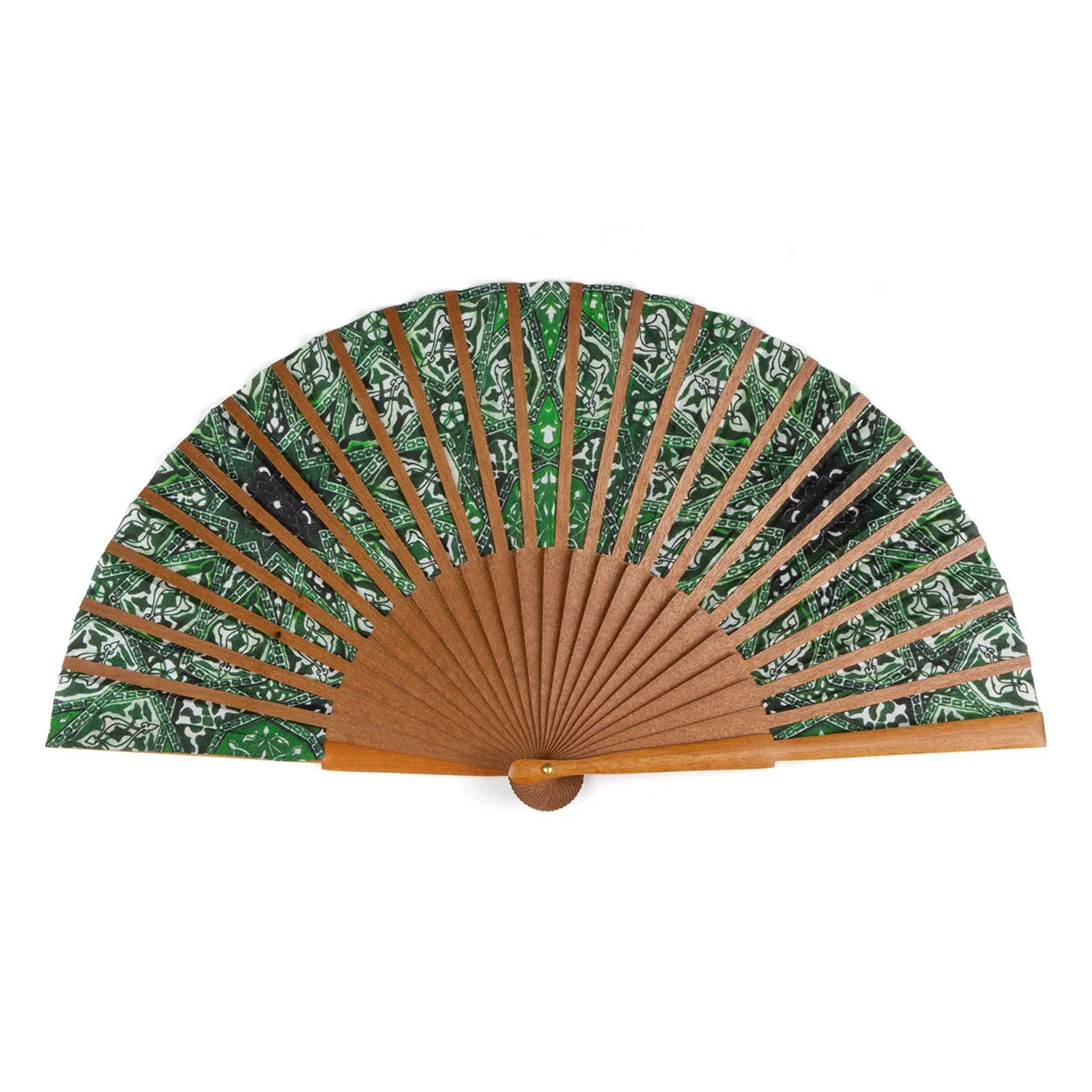 Green silk hand fan with wood Turkish