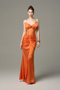Solene Silk Mesh Corset Ruched Front Gown