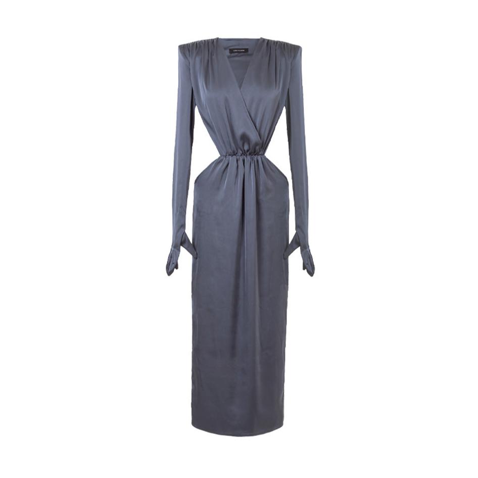 Long Sleeve Silky Dress With Cutouts