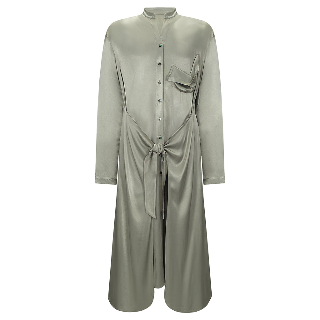 Long Sleeve Silver Maxi Shirt-dress