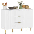 Modern Fluted Sideboard Cabinet with 3 Drawers & Metal Legs, White