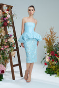 Azure Strapless Peplum Sequin Midi Dress