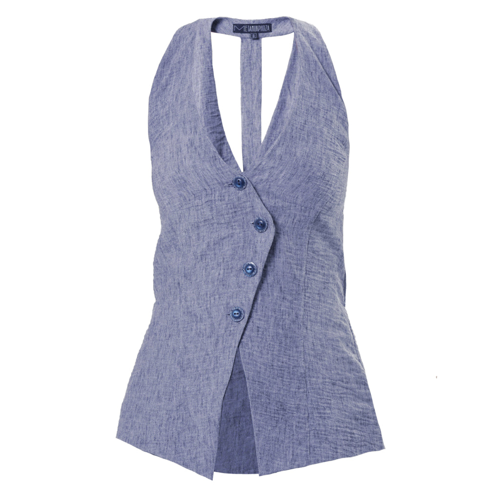 Sleeveless Linen Top | Blue