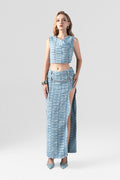 Experimental Sleeveless Top and Thigh High Slit Skirt Set