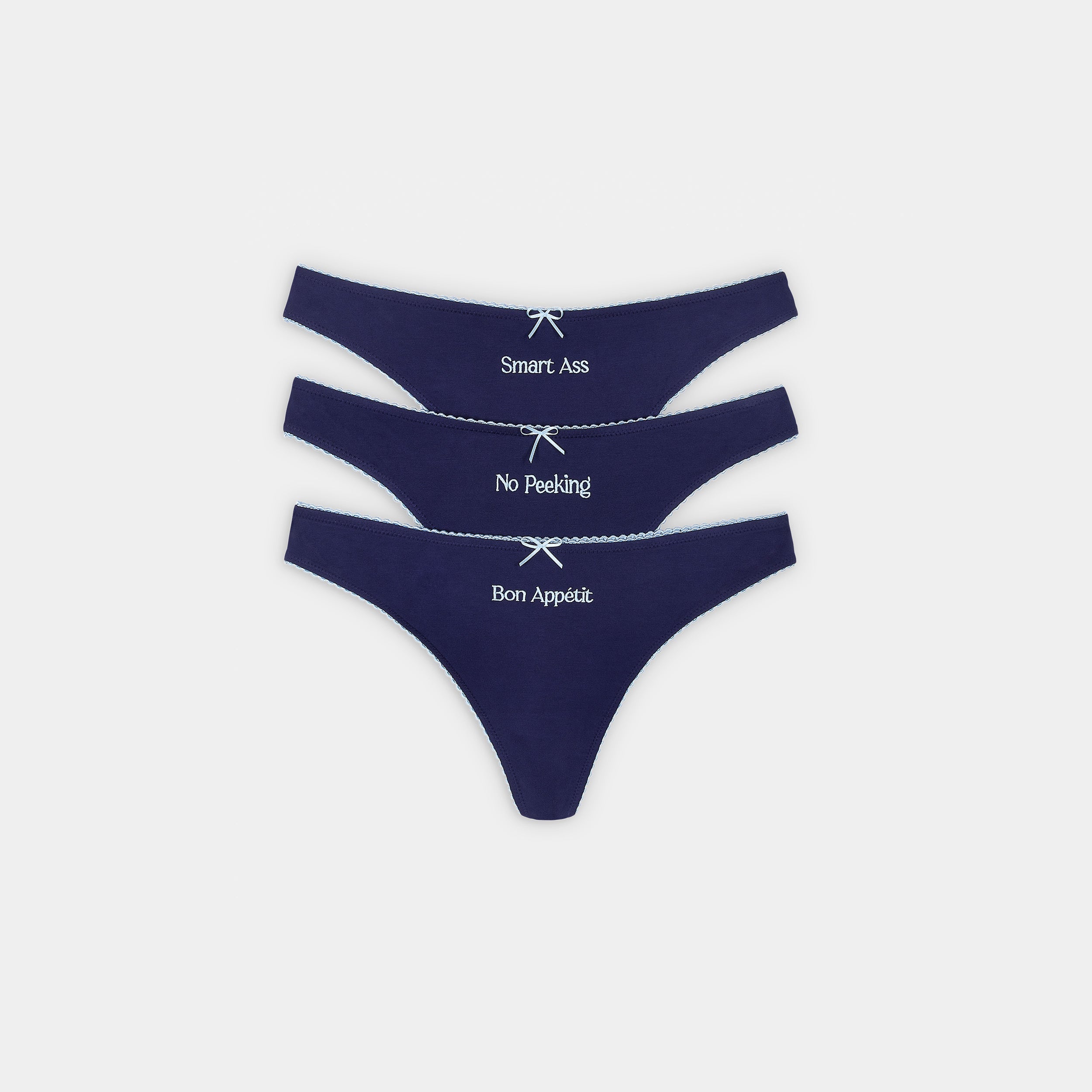 Lounge Underwear Slogan Thongs (3-Pack) - Navy