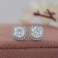 Square Old Mine Cushion Diamond Halo Stud Earrings