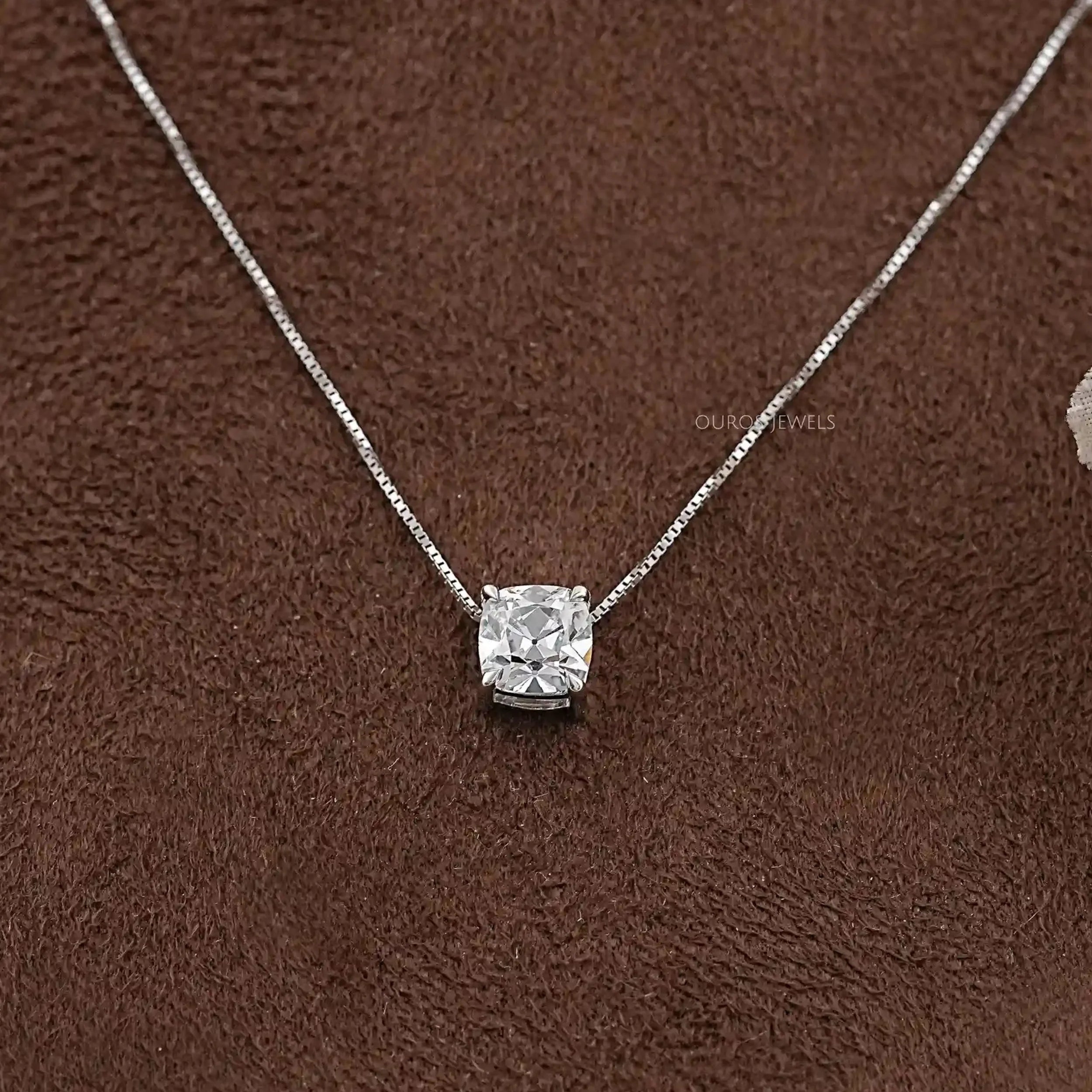 Square Old Mine Cushion Lab Diamond Solitaire Pendant