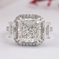 Square Radiant Cut Three Stone Halo With Accent Ring