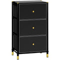 3 Drawer Fabric Dresser with PU Leather Surface, Storage Organizer for Bedroom, Hallway, Black