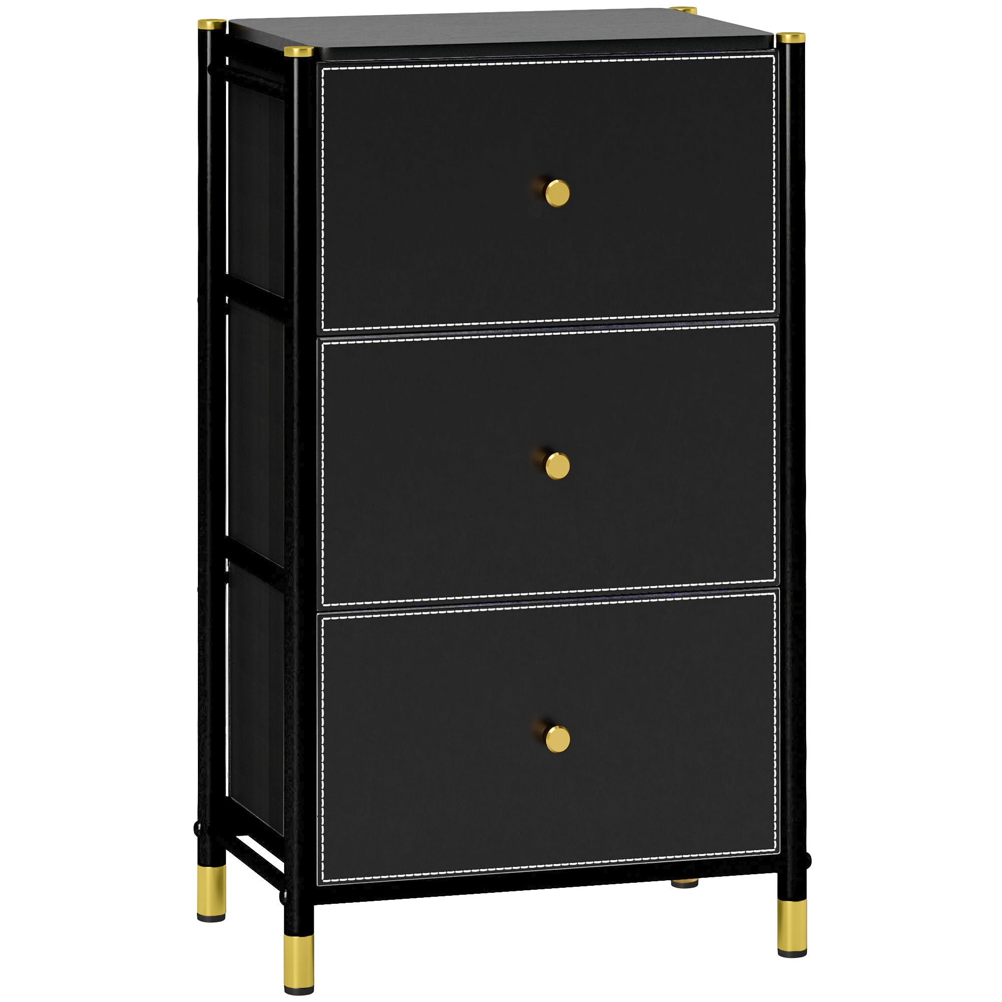 3 Drawer Fabric Dresser with PU Leather Surface, Storage Organizer for Bedroom, Hallway, Black