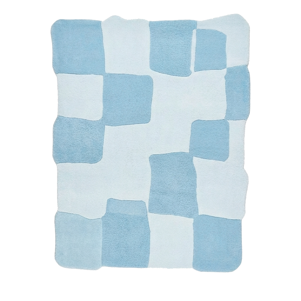 Staggered Blue Block Grid Hand Tufted Rug