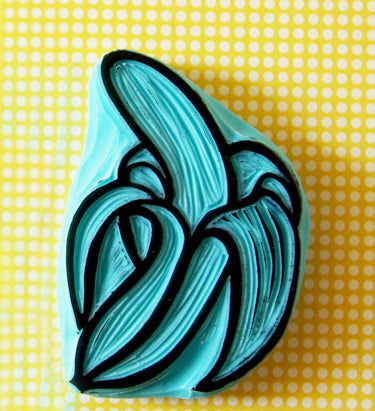 Banana rubber stamps, peeled banana and a banana bunch