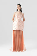 Victorian Strapless Feather & Stone Embellished Boxy Gown