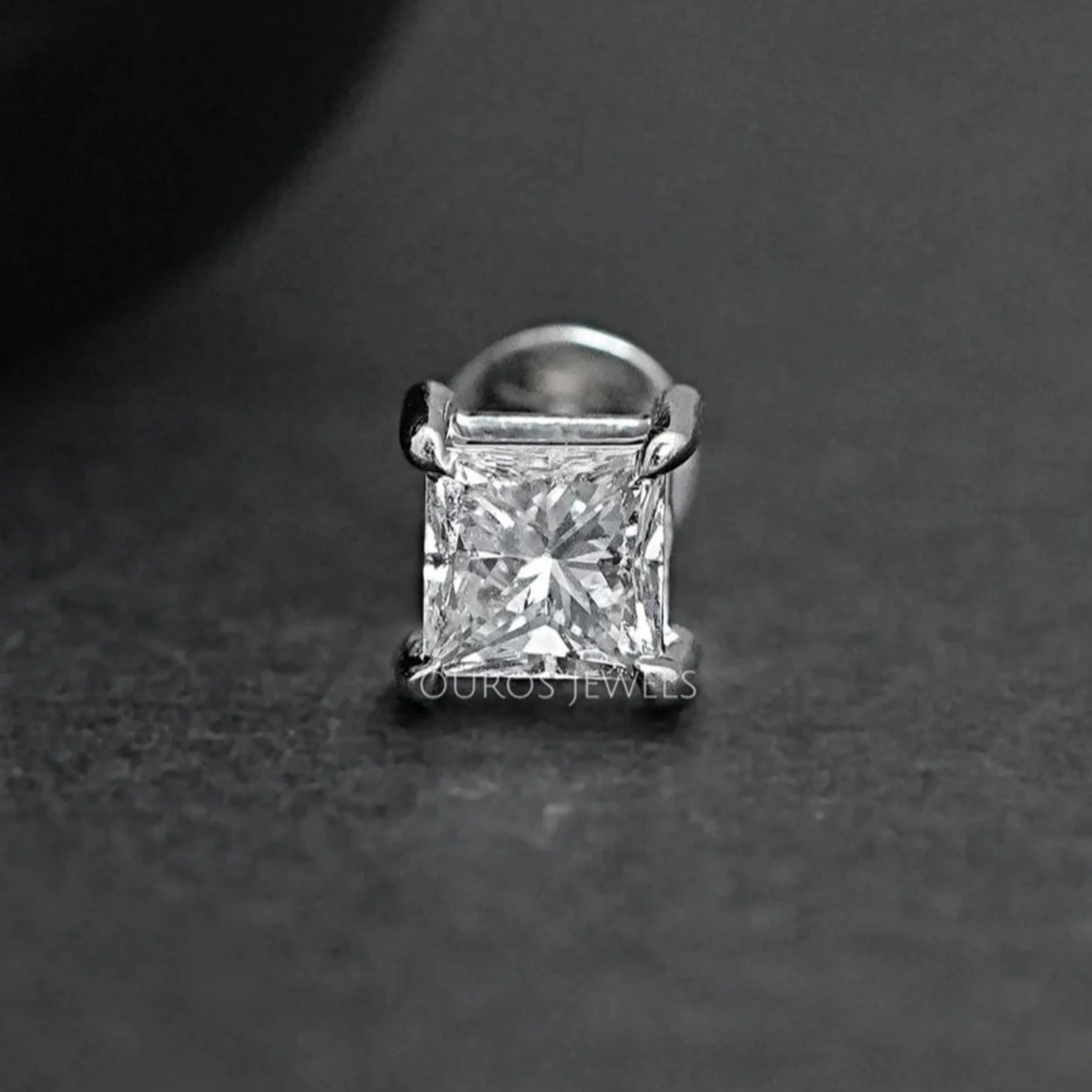 Princess Cut Solitaire Stud Earrings For Men