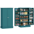 41" Kitchen Pantry Cabinet, 2-Door Buffet Storage Cabinet with 12 Spice Racks and Adjustable Shelves, Teal Blue