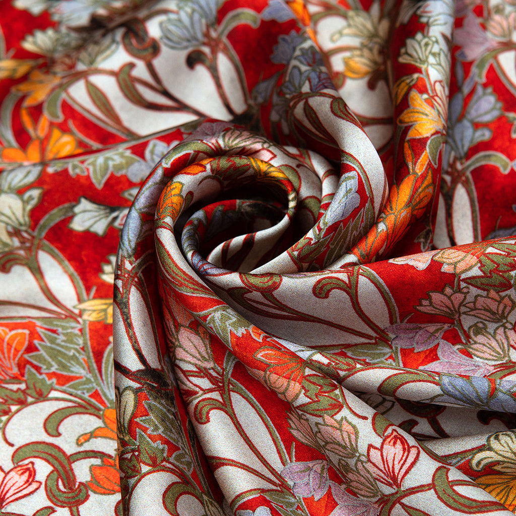 Art Deco Silk Scarf with Vibrant Floral Accents
