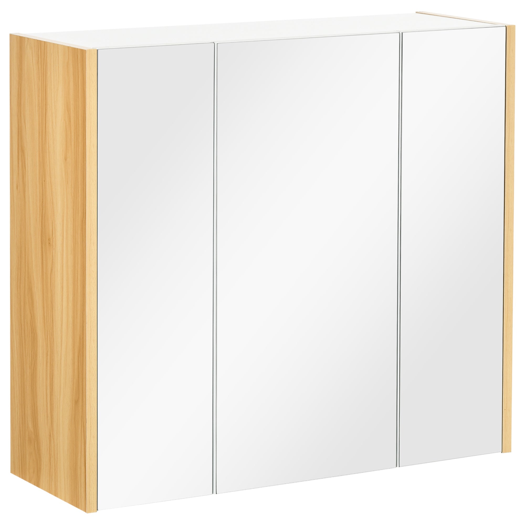 Wall Hung Medicine Cabinet with 3 Mirrored Doors & 4 Adjustable Shelves for Bathroom, White