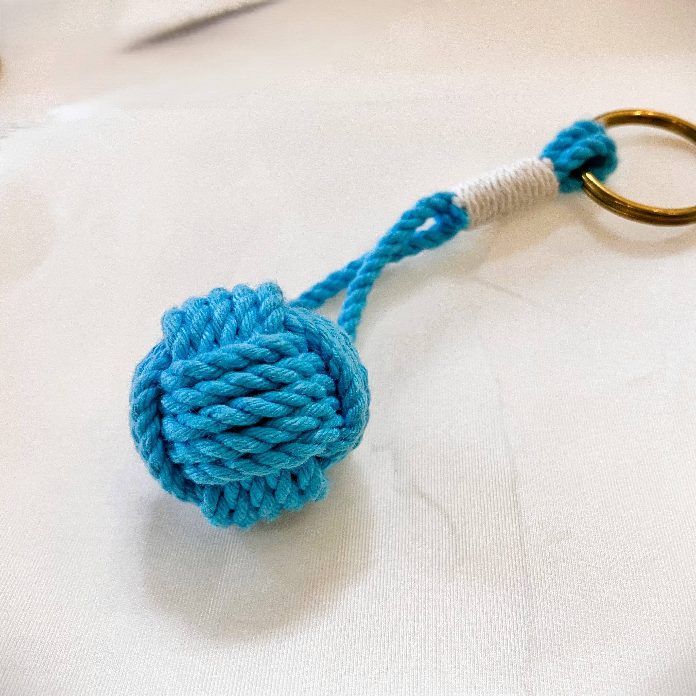 Monkey Fist Key Ring - Turquoise Handmade in Maine from Recycled Sails