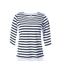 3/4 Sleeve Boatneck Top - Navy Breton Stripe & Red Anchor Handmade in Maine from Recycled Sails
