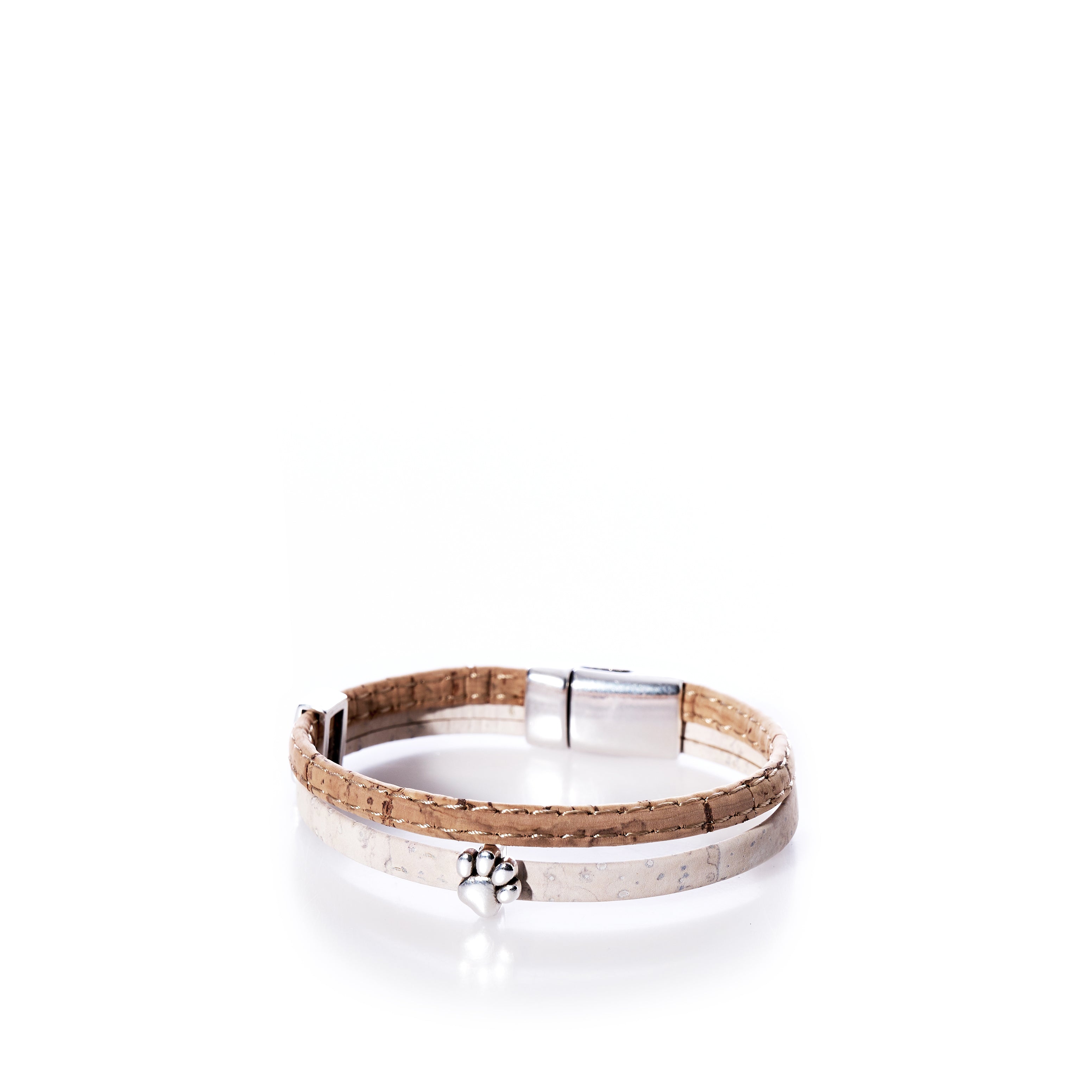 Classic Cork Bracelet Paw on White Handmade in Maine from Recycled Sails