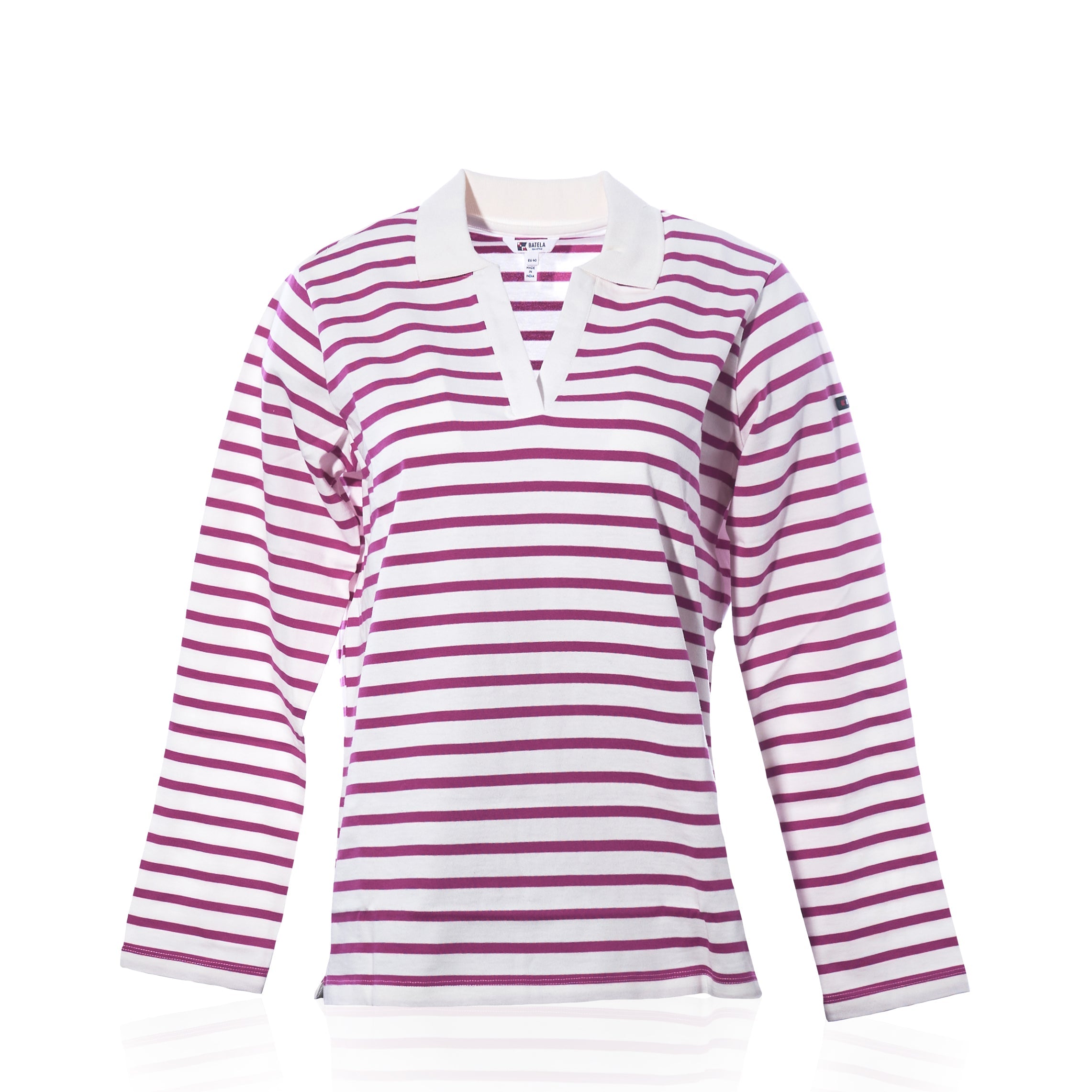 Long Sleeve Polo Shirt - Fuchsia/White Handmade in Maine from Recycled Sails