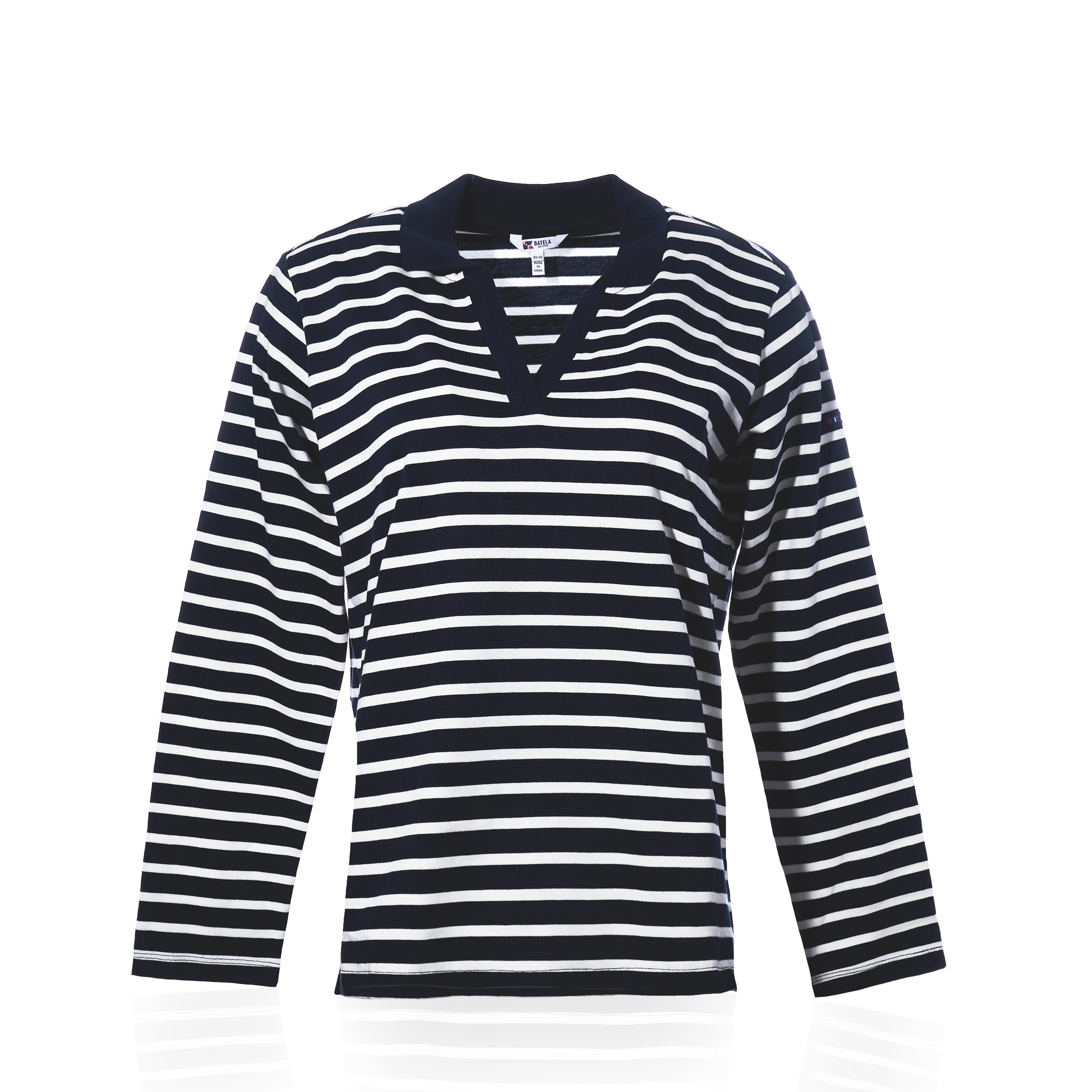 Long Sleeve Polo Shirt - Navy/White Handmade in Maine from Recycled Sails